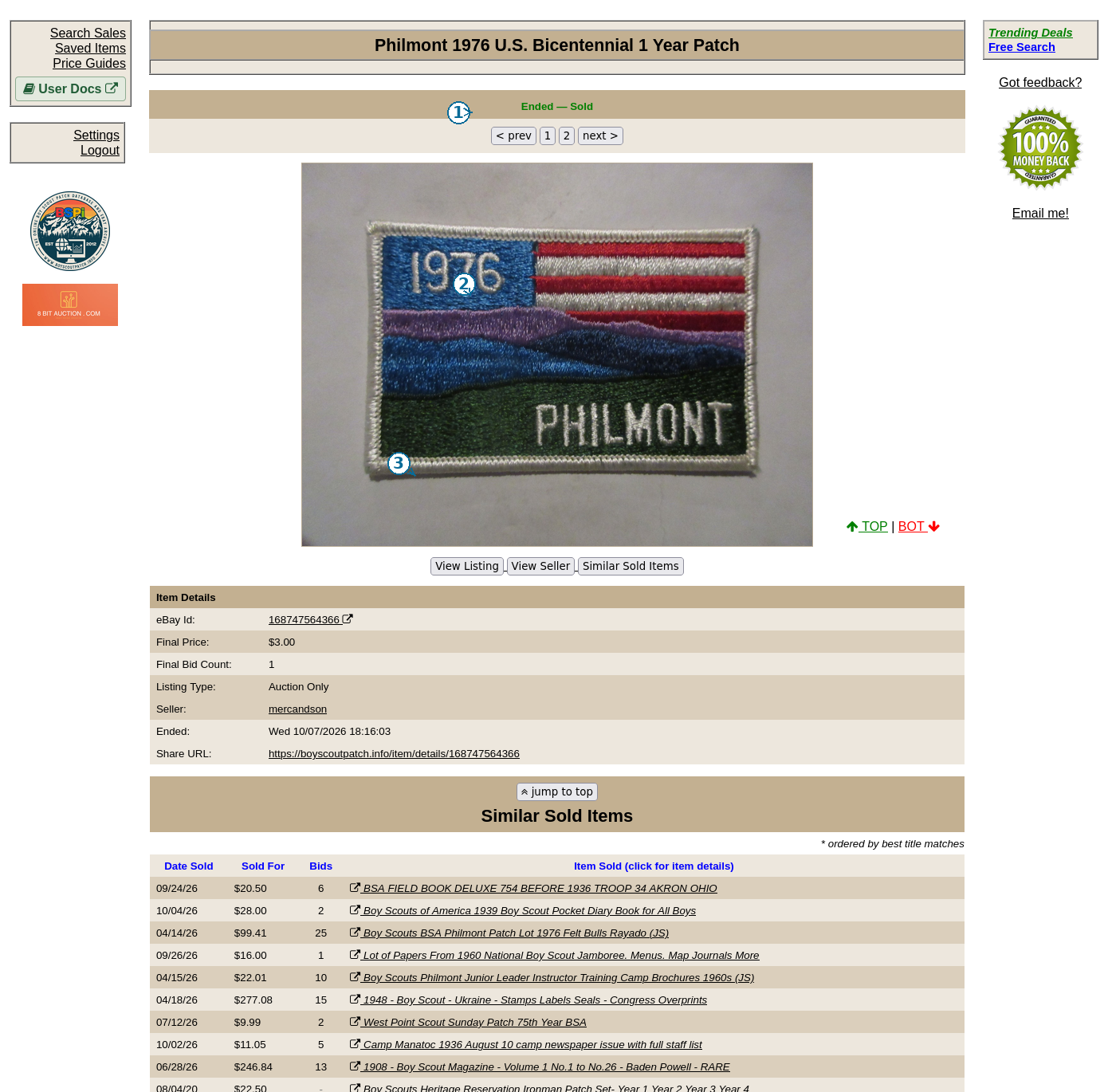 Archived BSPi item photograph and item-detail controls