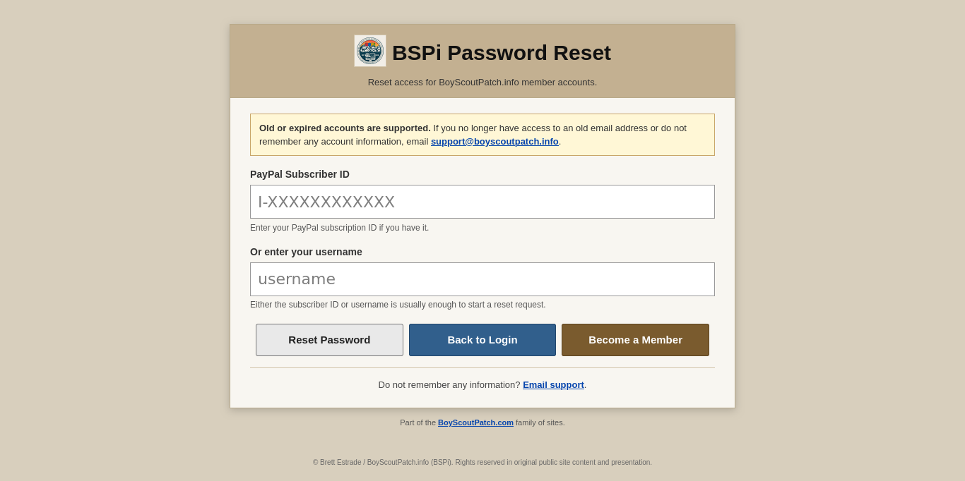 BSPi public password reset page