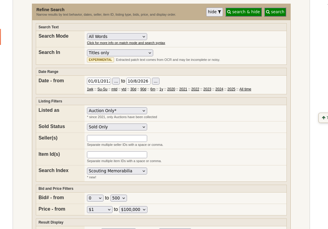 Search refinement controls where OCR scope can be selected