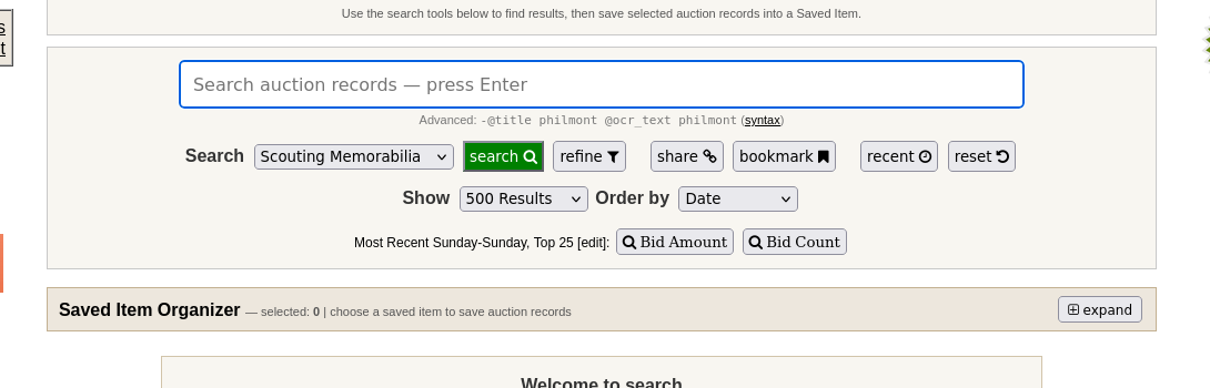 Search toolbar and shortcut area