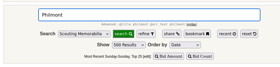 Actual Search Sales keyword box with Philmont typed in